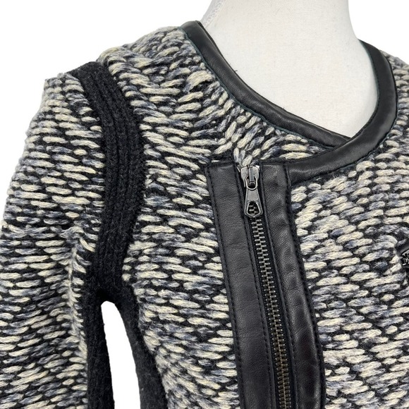 rag & bone Jacket Samantha Knit Tweed Wool Lamb Leather Trim Blazer XS - Picture 5 of 12